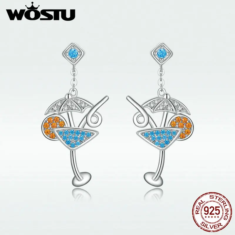 

WOSTU Authentic 925 Sterling Silver Colorful Cocktail Drop Earrings New Design CZ Earrings For Women Fashion Jewelry BKE639