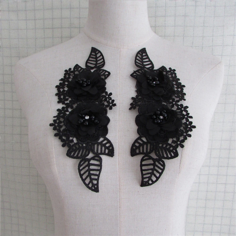 Two pairs black Flower vintage embroidered patch floral applique dress