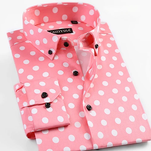 Мужская Стандартная рубашка в горошек с длинным рукавом, удобная рубашка с пуговицами, пляжные вечерние Гавайские рубашки с цветами для отдыха - Цвет: Розовый