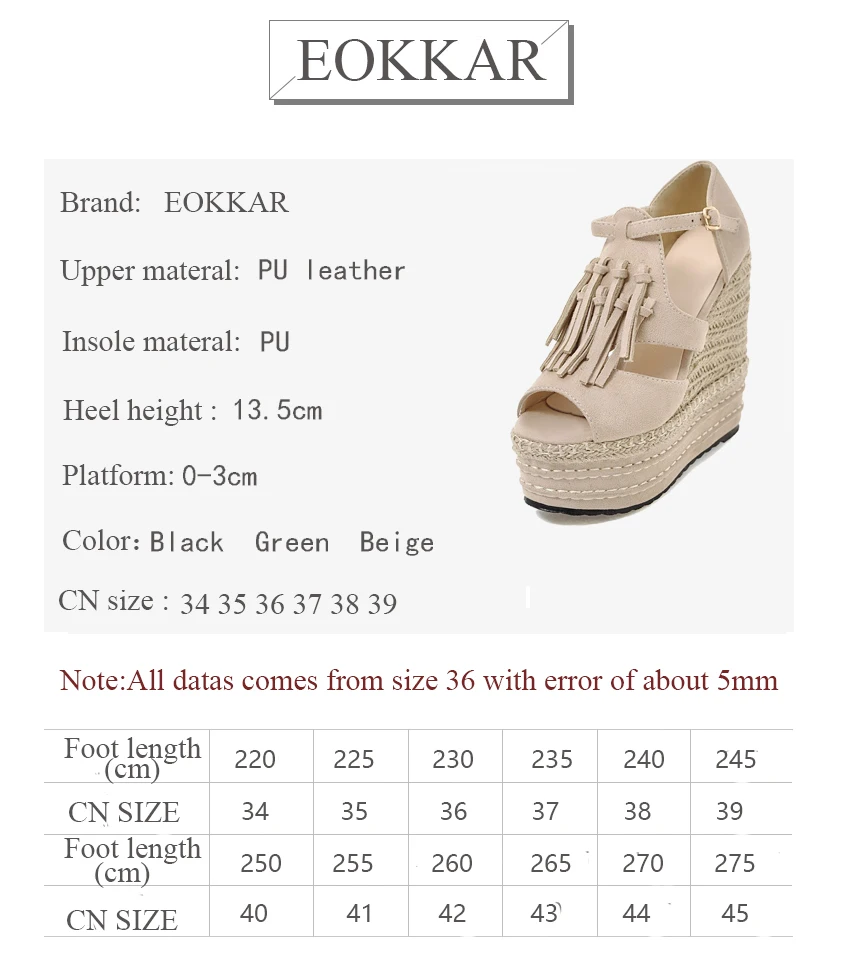 Eokkar 2019 Модные женские сандалии на очень высоком каблуке повседневные танкетке с