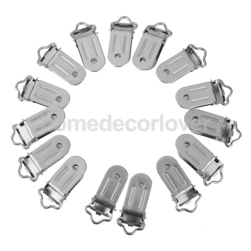

20 Metal Suspender Pacifier Webbing Mitten Clip w Round Plastic Insert 1.5cm