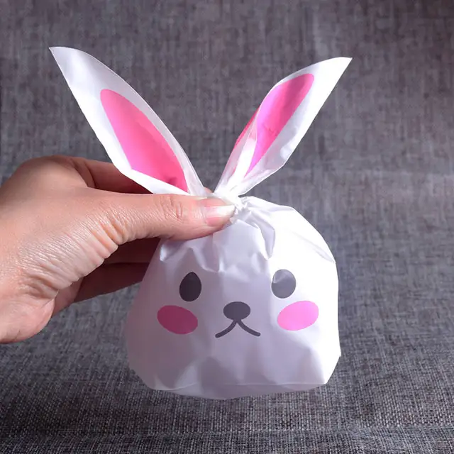 50pcs lot Cute Rabbit Ear Biscuit Bag Moisture Proof Plastic Candy Box 