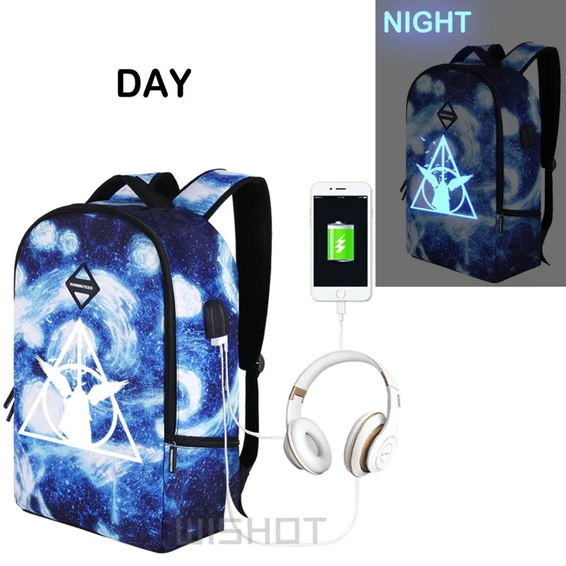 WISHOT рюкзак с отражающими вставками многофункциональная usb зарядка Водонепроницаемая Противоугонная большая емкость дорожная сумка Вселенная, звезды - Цвет: Blue1