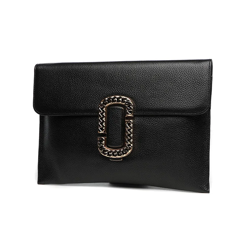

Elegant and simple elegant large high-capacity clutch bag Genuine Leather envelope bag telescopic handle magnetic clutch purse