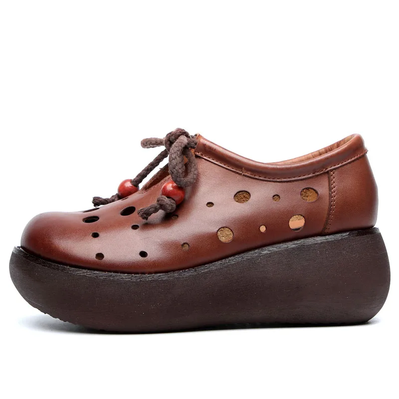 DRKANOL/Летняя обувь ручной работы в винтажном стиле женская обувь на плоской платформе г., дышащая женская обувь на платформе без застежки из натуральной кожи