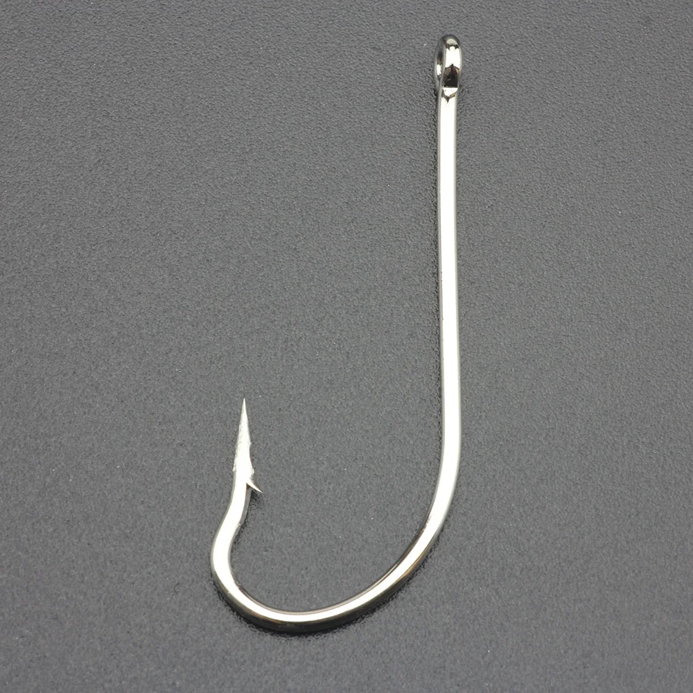 Rompin 50pcs O'Shaughnessy Stainless Steel Saltwater Fishing Hook Long Shank Jig Hook 9255 Size 6#-7/0# Sliver Color