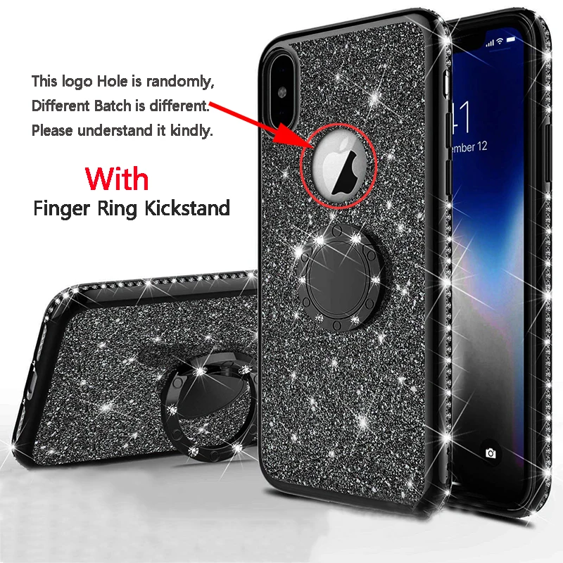 case for iphone 8 Glitter Bling Diamond Plating Soft TPU Cover For iPhone 11 12 XS Max XR X 6S 6 7 8 Plus 360 Rotating Finger Ring Kickstand Case case for iphone 7