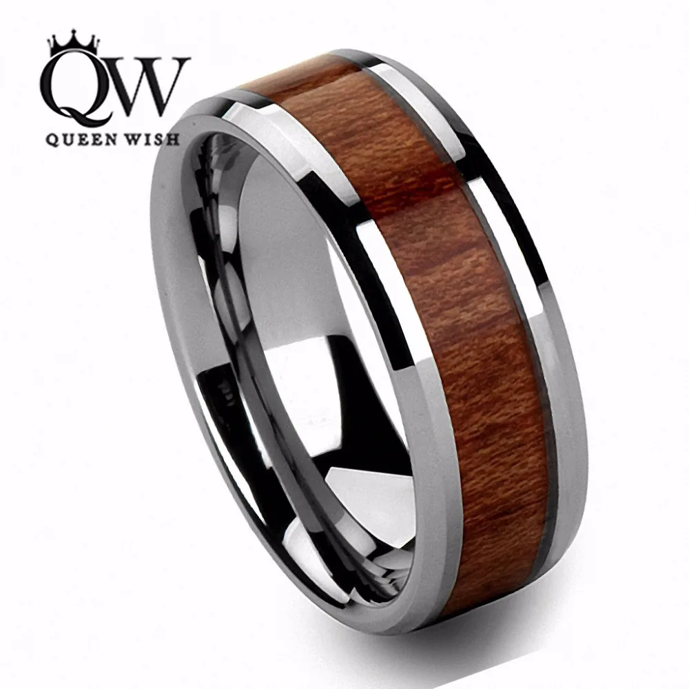 Black Tungsten Hawaiian Koa Wood Inlay Engagement Wedding Band Mens Jewelry Ring