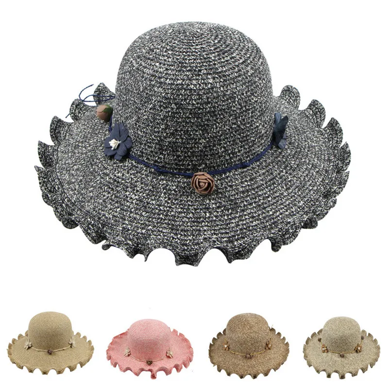 2019 Fashion Style Summer Hat Spring And Summer Women Sunshade Flower Lace Rope Sun Hat leisure folding fisherman hat H14 (1)