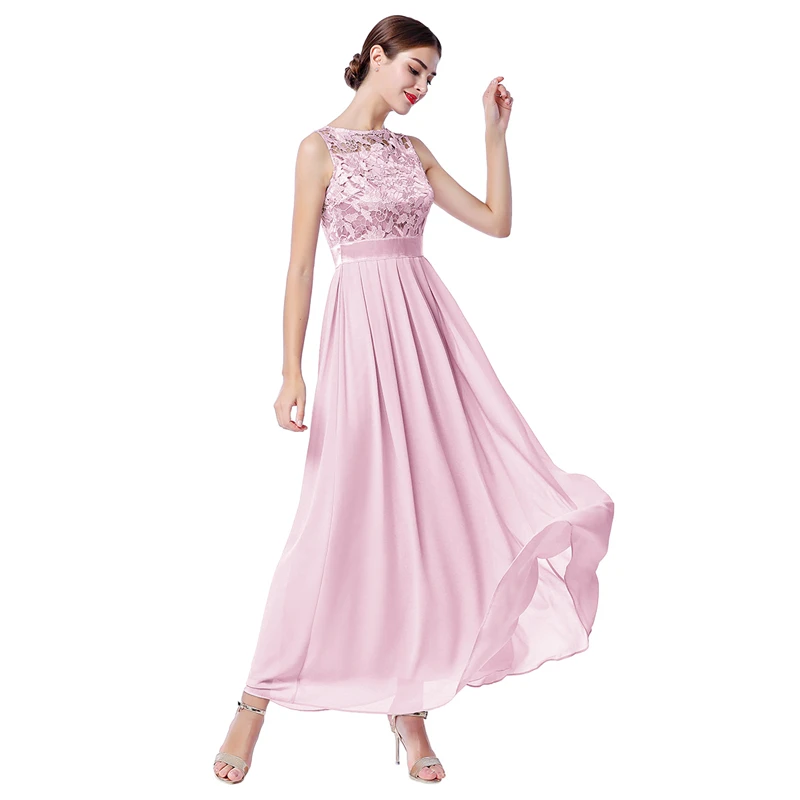 

Elegant Woman Dresses for Party and Wedding Sleeveless High Waist Lace Tulle Spliced Pleated Long Dress for Bridesmaid Women