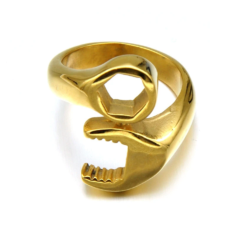 

Stainless Steel Gold Silver Black Plated Wrench Finger Rings For Men Fashion Punk Jewelry 2016