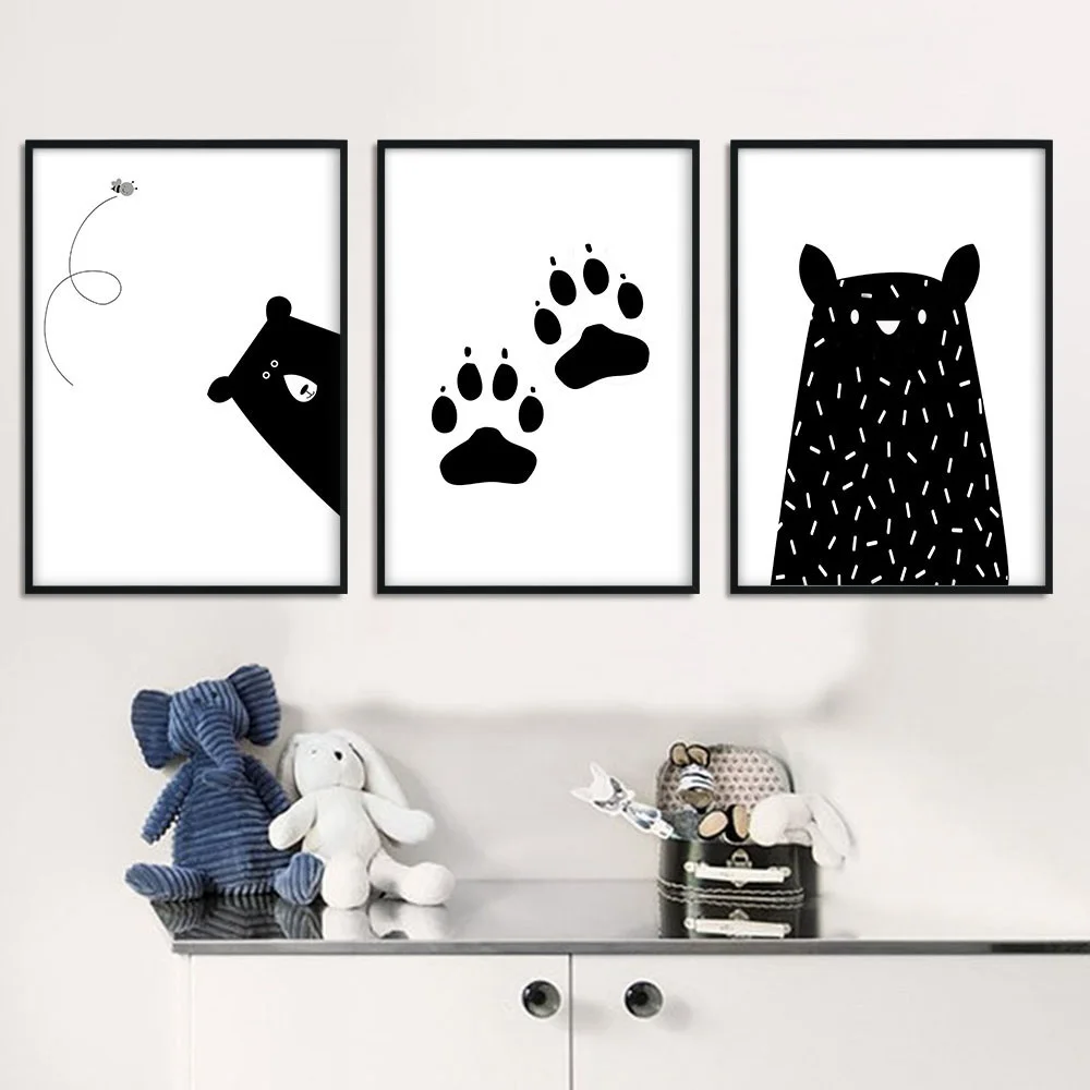 Black-White-Bear-Paw-Wall-Art-Canvas-Funny-Poster-Alphabet-Nursery-Quote-Print-Nordic-Painting-Picture(2)