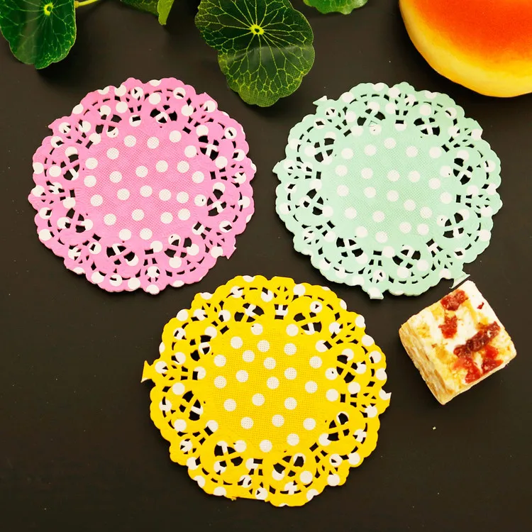 100pcs 3.5" Polka Dots Lace Paper Doilies Cake Paper Mat Decoupage Paper Doilies Placemat Napkin Pads Party Wedding Decoration