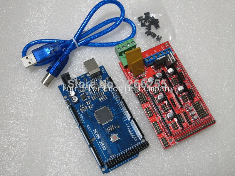  Free Shipping 1pcs Mega 2560 R3 Mega2560 REV3 + 1pcs RAMPS 1.4 Controller for 3D Printer for arduino kit Reprap MendelPrusa 