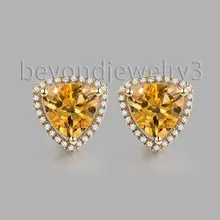 Однотонные цитриновые серьги из желтого золота 14 к, серьги-гвоздики из желтого золота с бриллиантами для женщин WE14