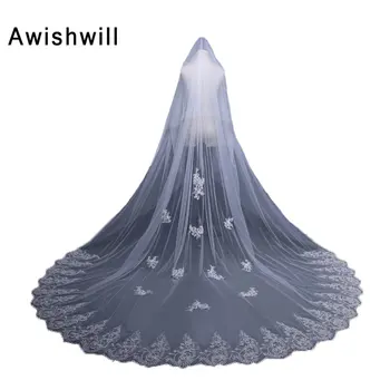 

Wholesale Real Photo 3 Meter Wedding Veil with Lace Edge Custom Made Bridal Veil Wedding Accessories Cheap
