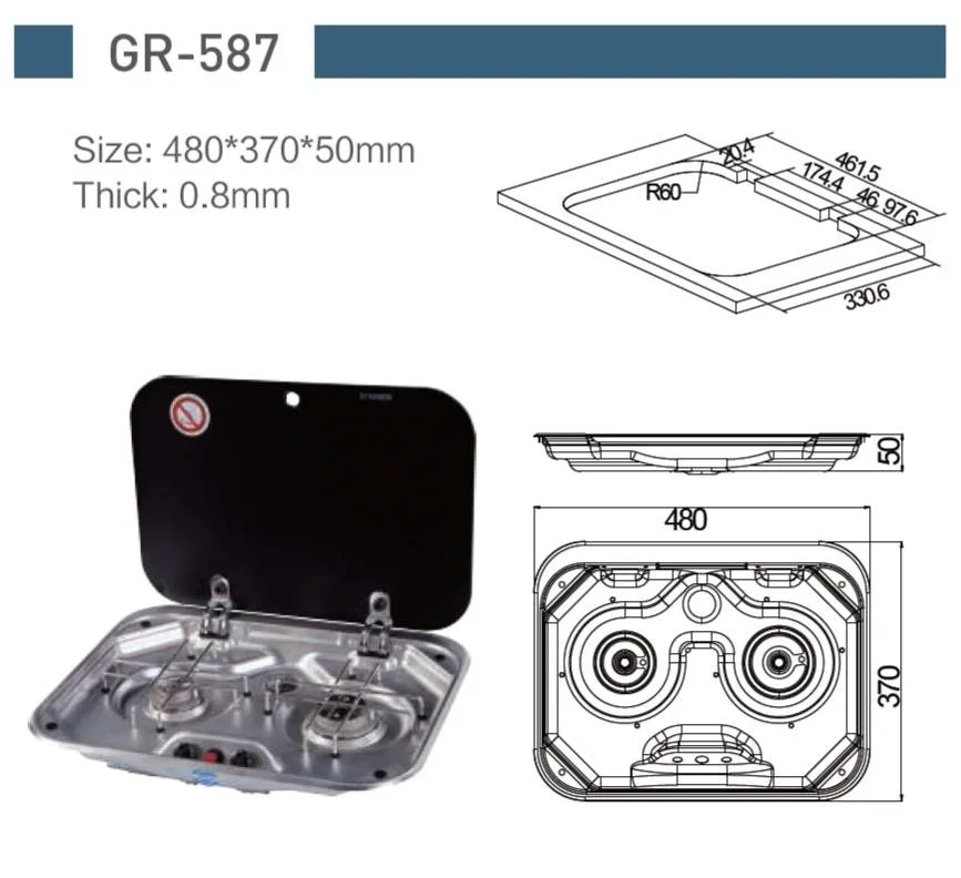 Лодка Караван Кемпер нержавеющая сталь 2 горелки газовая плита конфорка со стеклянной крышкой GR-587