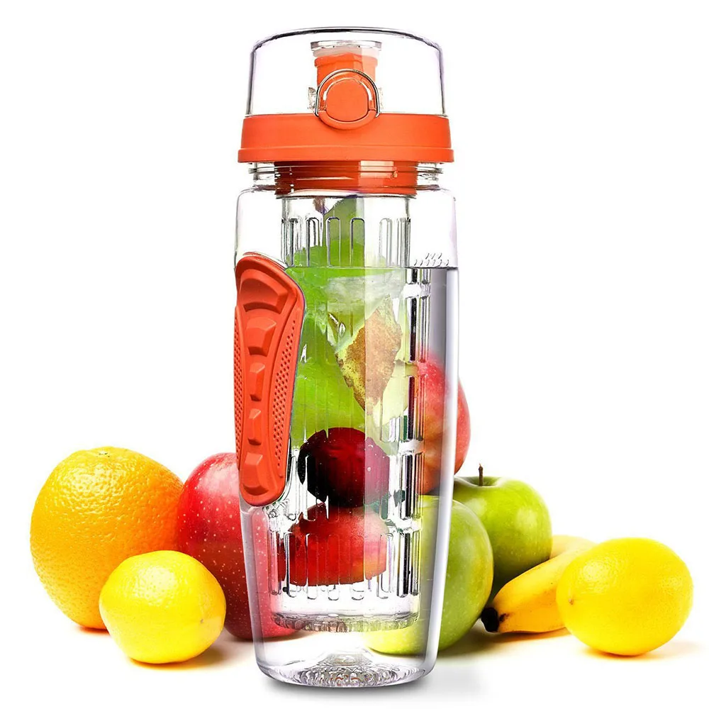 BPA бесплатно фруктовая бутылка для воды фруктовый заварочный сок Спортивная бутылка для лимонной воды Фитнес Спорт фруктовый Настой питьевой бутылки - Цвет: Orange 1000ml