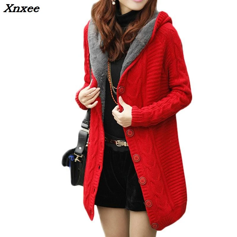 long red hooded cardigan