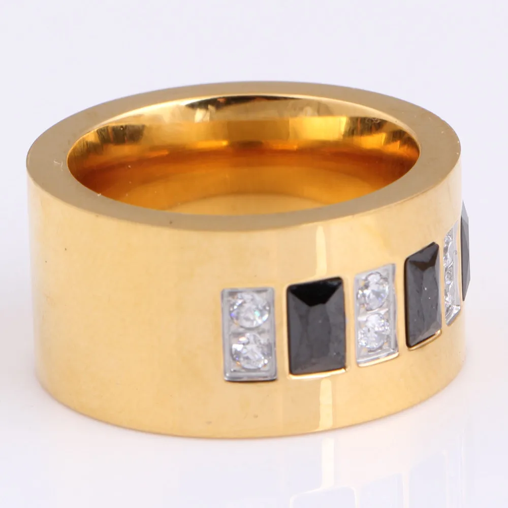 Золото Цвет Нержавеющая сталь белый/черный CZ Циркон Канал УСТАНОВКА Обручальное кольцо для женщин