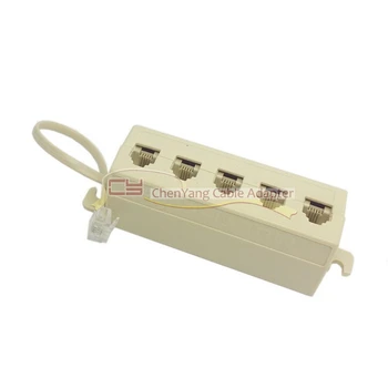 

1pcs/5 Way Outlet 6P4C RJ11 RJ12 Telephone Phone Modular Jack Line Splitter Adapter Beige 1-in-5-out
