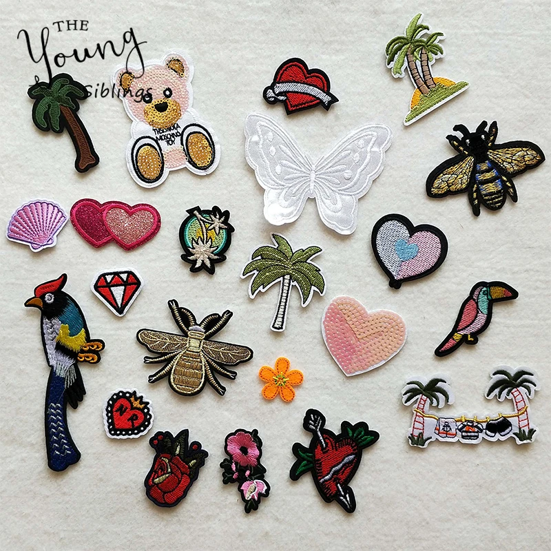 

Cartoon Decorative Patch Heart tree butterfly Pattern Embroidered Applique Patches For DIY Iron on Patch Stickers on The Clothes