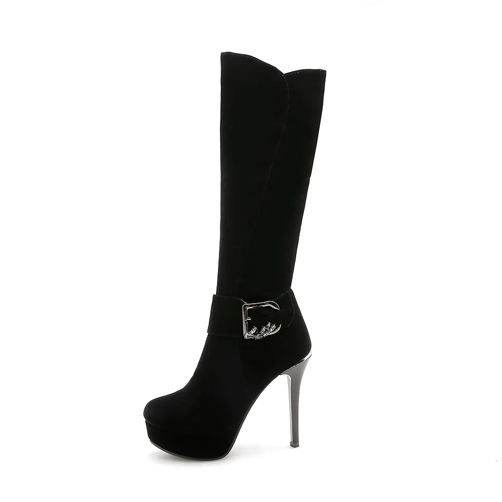 Talons La Femmes Chaussures 42 À 34 Bottes Nouveau Taille Velours Automne Hauts Mode Qzyerai Thermiques Genou Fermetures 2018 Noir Glissière qAtSgg