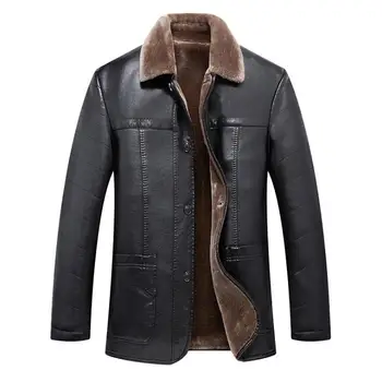 

Mens Business Casual PU Leather Jacket clothes Brand Men's New Fashion Winter warm Outerwear male Lapel Long-sleeve Fur Coats