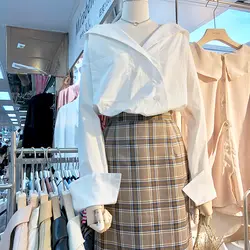 Корейская Новая Осенняя элегантная женская рубашка 2018 с длинным рукавом женская белая блузка женская универсальная одежда повседневные