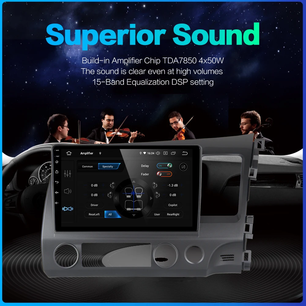Discount Dasaita 1 Din 10.2" Car Android 9.0 Radio for Honda Civic 2006 2007 2008 2009 2010 2011 Bluetooth GPS Navigation 1080P Audio 4