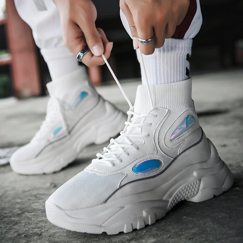 

Flat Platform Sneakers Women Fashion Thick Bottom Height Increasing 5 CM Black/White Casual Chunky Shoes Autumn Ladies Shoes