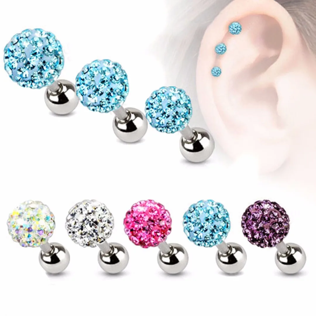 1pcs Ear Nail Bone Barbell Bar Earring Piercing Lip Body helix ear stud tragus Ear Piercing Crystal Cartilage Ring For Men Women