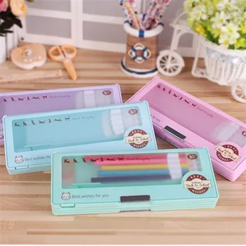 

Lovely abrazine Transparent plastic window Student stationery case Male and female pencil box Children Learning supplies