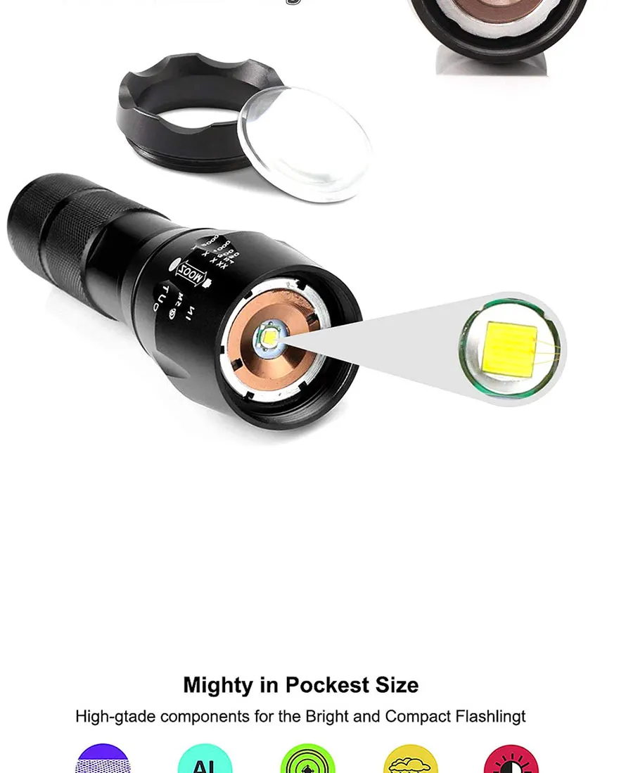High Quality LED Flashlight XML T6 Linterna Torch 1600LM Waterproof Outdoor Camping Powerful Led Flashlights 5 Modes Dimmable (5)