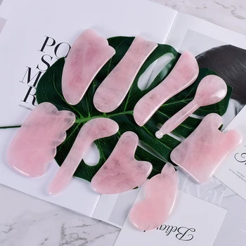 

Massage Gua Sha Tool Set 9 pieces/lot Natural Rose Quartz Stone China Traditional Facial SPA Acupuncture Scraping Healing Body