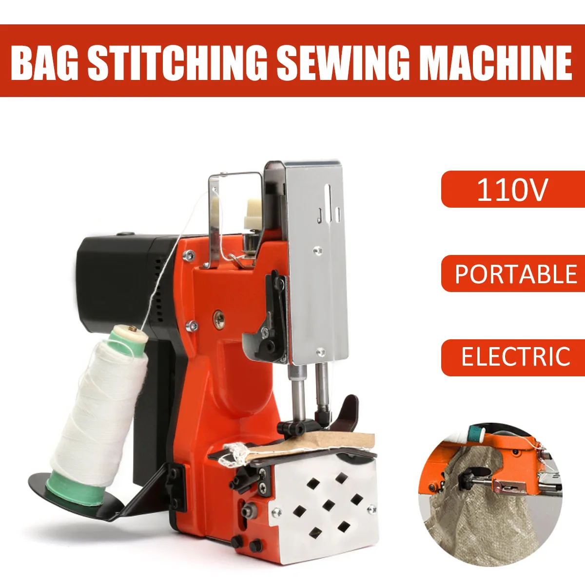 

110V Portable Electric Sewing Machine Sealing Machines Industrial machinery Cosmetic Cloth Bag Closer Stitching US Plug