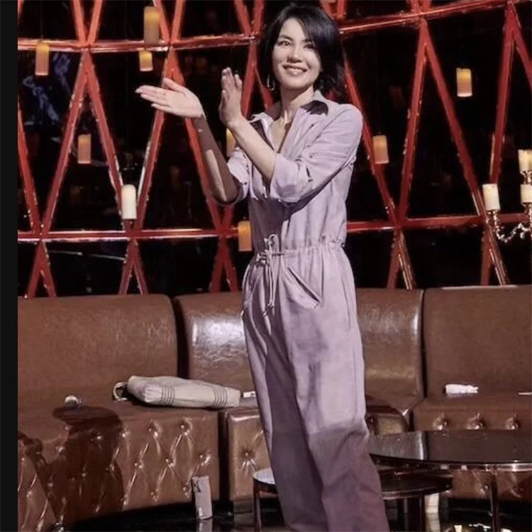 

The Same Purple Pants Faye Wong In The Spring Fantasy City 2019 Women Two Piece Outfits Turn-down Collar Pockets Sashes Zipper