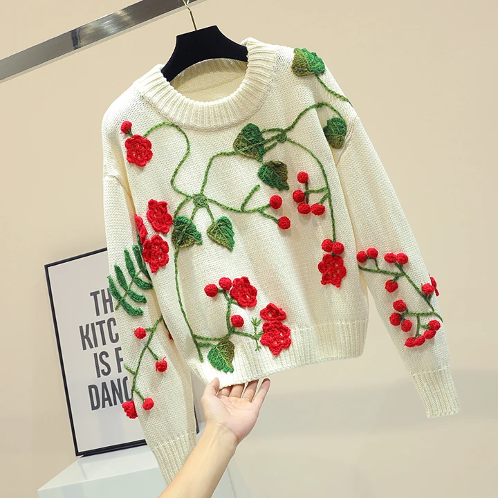 Autumn Winter Loose Pullover Sweater Women's Super Fire Heavy Three-dimensional Jacquard Thickened Knit Coat Ladies Pull Shirt | Женская