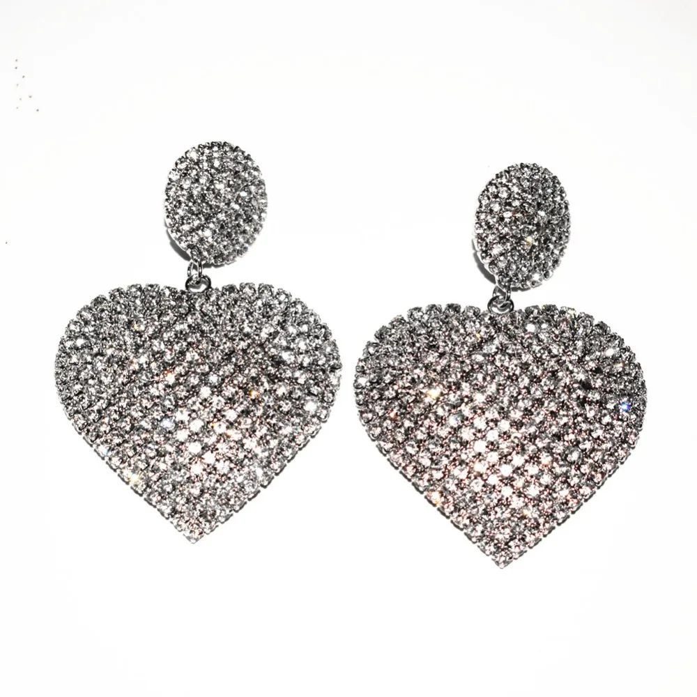 Бутик сияющая бижутерия со стразами камень большое сердце кулон Висячие серьги для женщин ювелирные изделия модный бренд шоу массивные серьги - Окраска металла: silver1