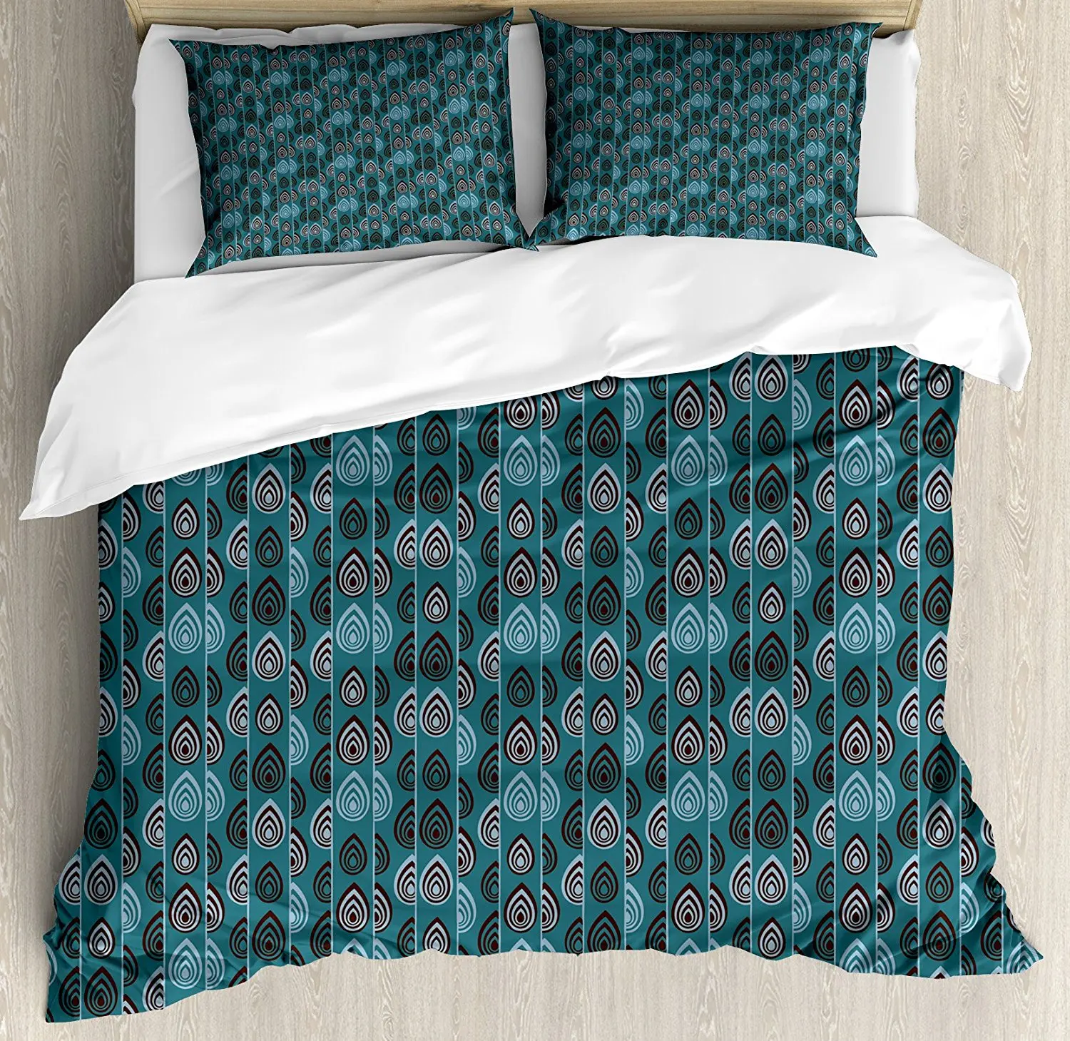 

Ethnic Duvet Cover Set Striped Hand Drawn Pattern Based on a Traditional African Ornament 4 Piece Bedding Set