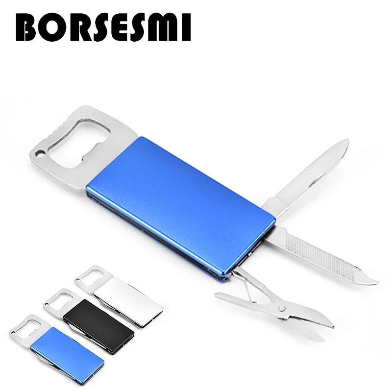 Stainless steel pocket knives and bottle openers are popular and