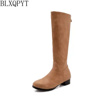 

BLXQPYT 2018 New Big size 32-47 Autumn Winter Knee- high Boots Women Shoes Round Toe low heel Long causal Boots 218-31