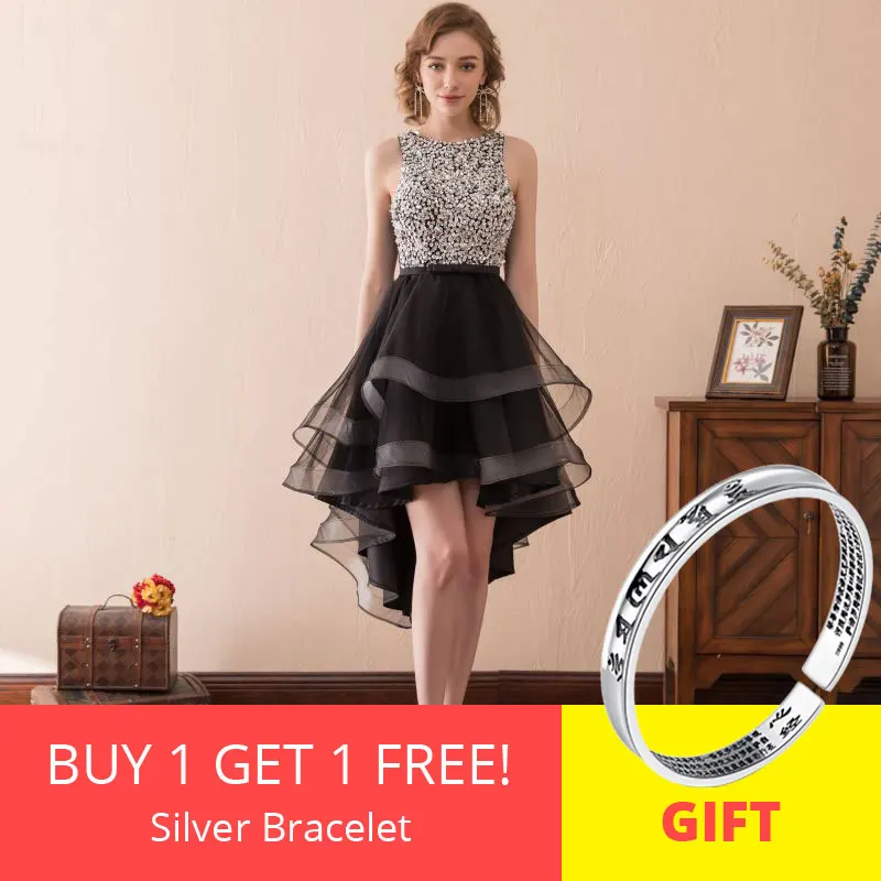 Beauty Emily Sexy Black Asymmetrical Cocktail Party Dresses Party Prom Dresses Sleeveless Backless Formal Occasion Dress