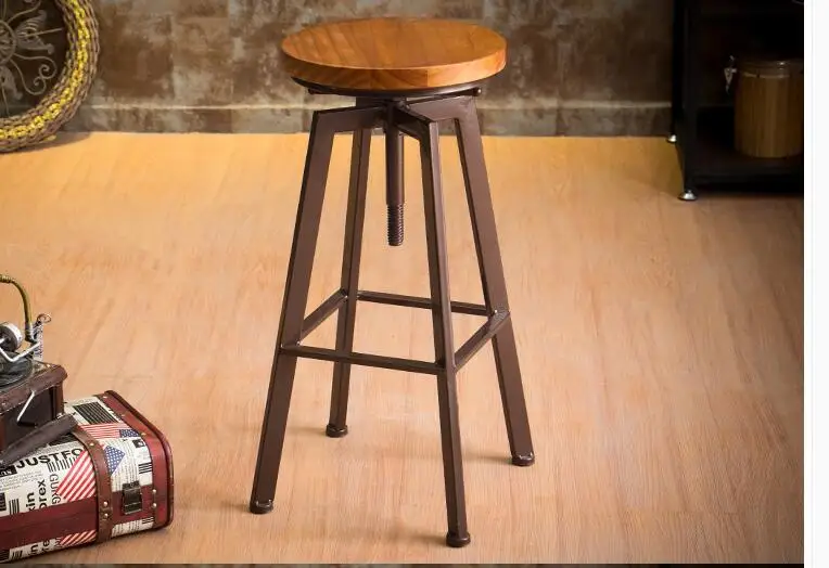 Железный арт барный стул. Промышленный ветровой вращающийся барный стул. Домашний подъемный барный стул. Высокий стул из твердой древесины. 009
