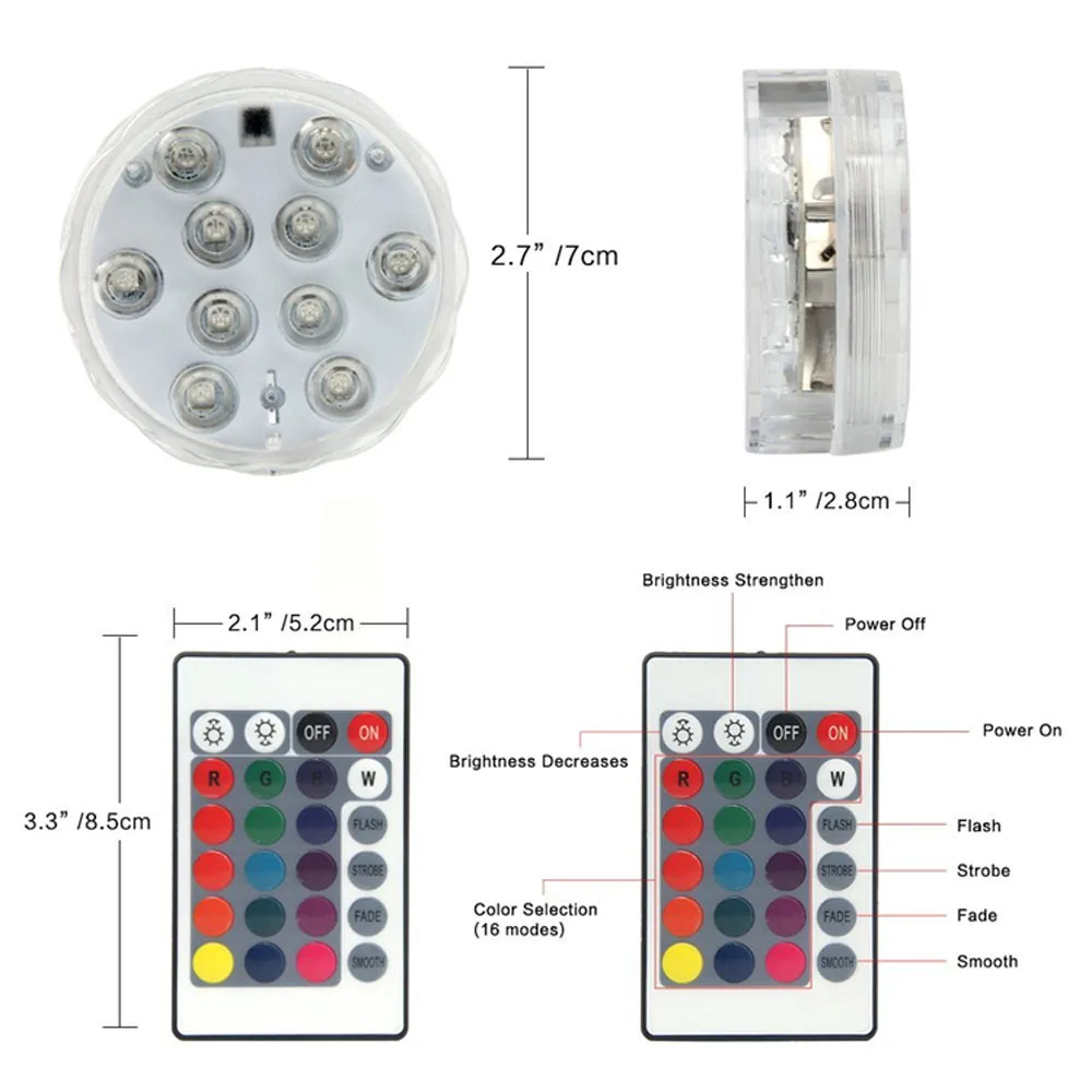10 Светодиодный подводный светильник с дистанционным управлением IP68 водонепроницаемый RGB многоцветный На Батарейках погружная ваза украшение лампа для бассейна