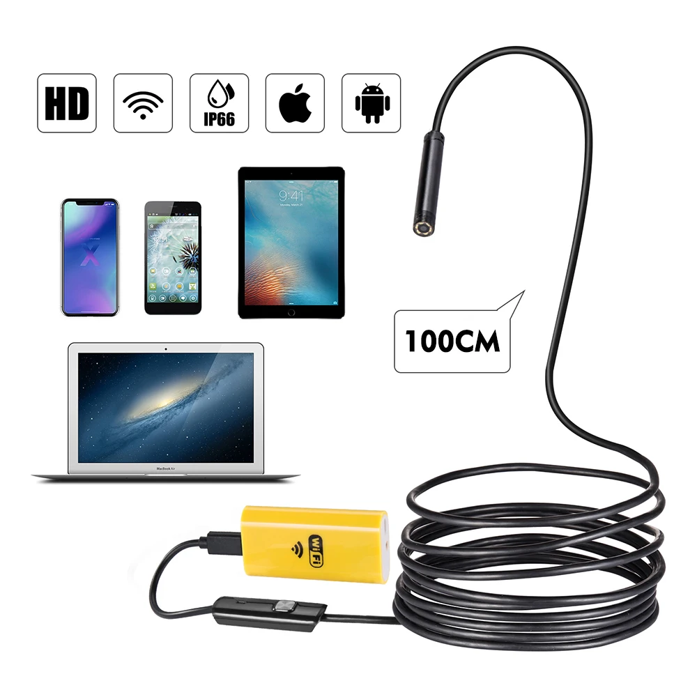 

8mm Lens Camera Wifi Endoscope 1M Soft Cable Waterproof IP67 Snake Inspection Borescope Camera for iOS Android PC HD 720P