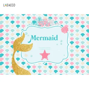

Mermaid Birthday Backdrops For Photography Gold Fish Scales Star Birthday Party Baby Portrait Photo Backgrounds For Photo Studio