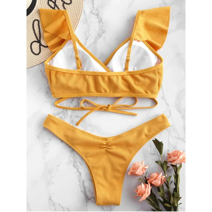 LASPERAL 2019 mujeres Halter traje de baño Push Up Bikini Set Ruffle Biquini cintura baja Sexy acanalado traje de baño femenino ropa de playa