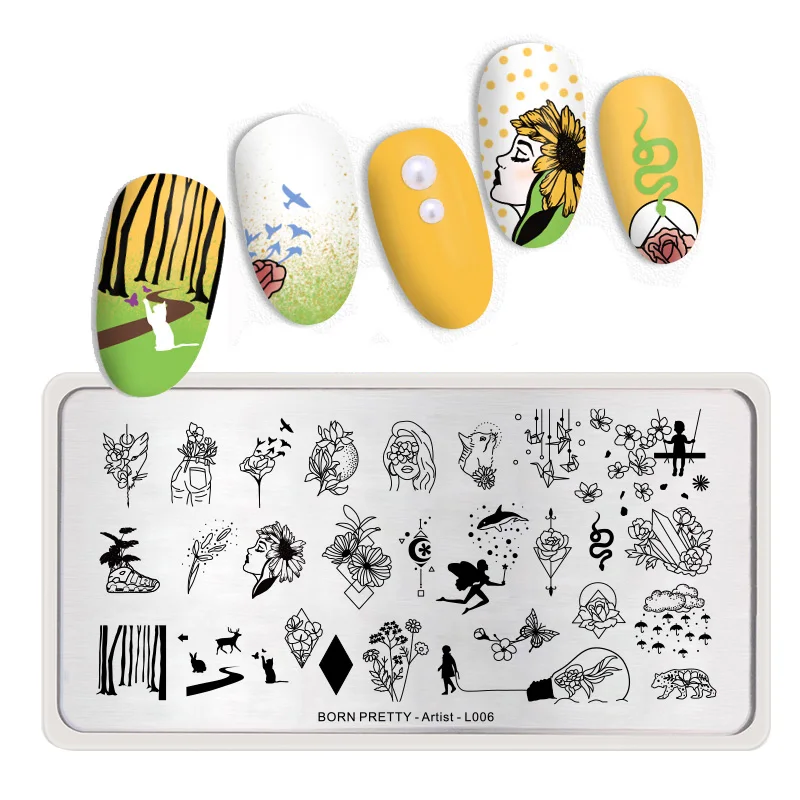 

BORN PRETTY Stamping Plates Artist Theme Flower Butterfly Geometry Pattern Image Stainless Steel Nail Stamp Stencil Tools