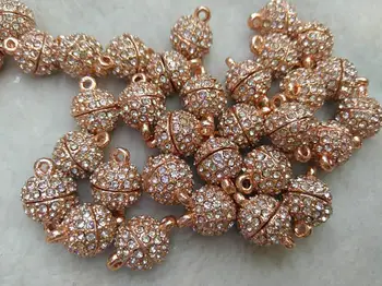 

12pcs Roe gold pave crystal Clasps Magnetic 8-16mm Jewelry Clasp Round Ball rose gold antique silver Gunmetal Connector